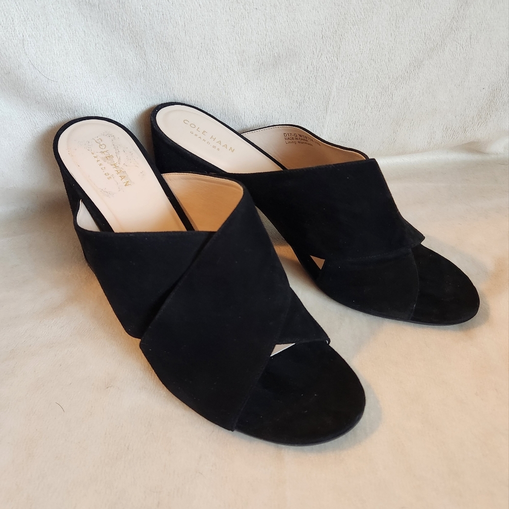 Cole Haan Black Suede Open-Toe Gabby Sandal